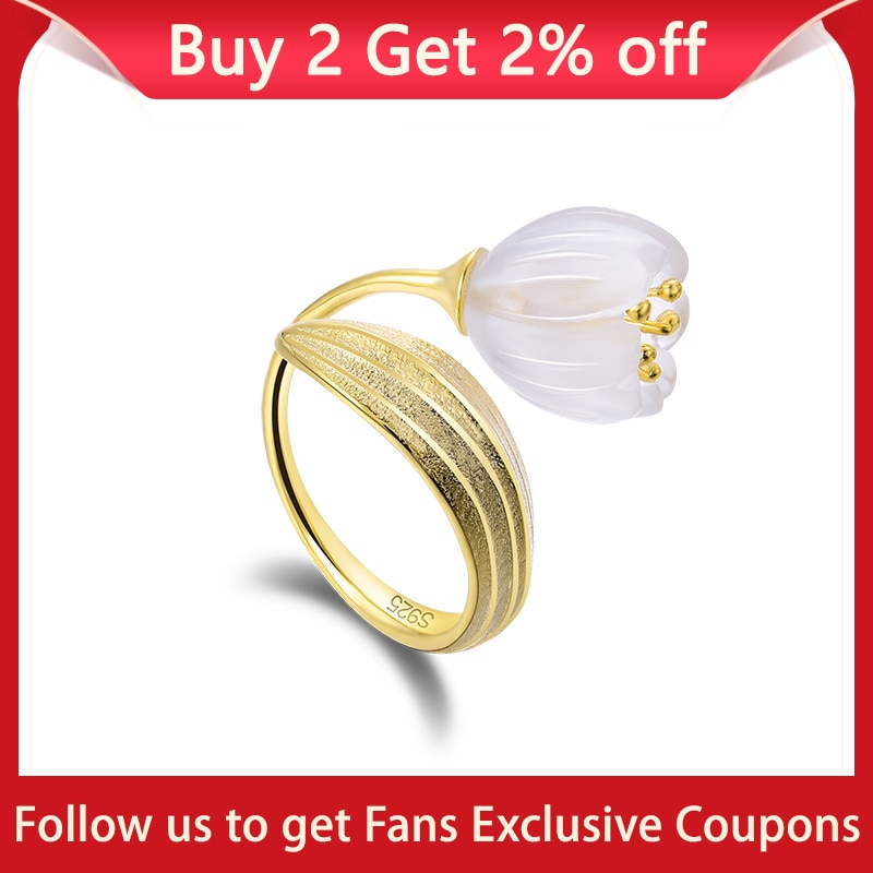Lotus Fun Real 925 Sterling Silver 18k Gold Ring Natural Crystal Handmade