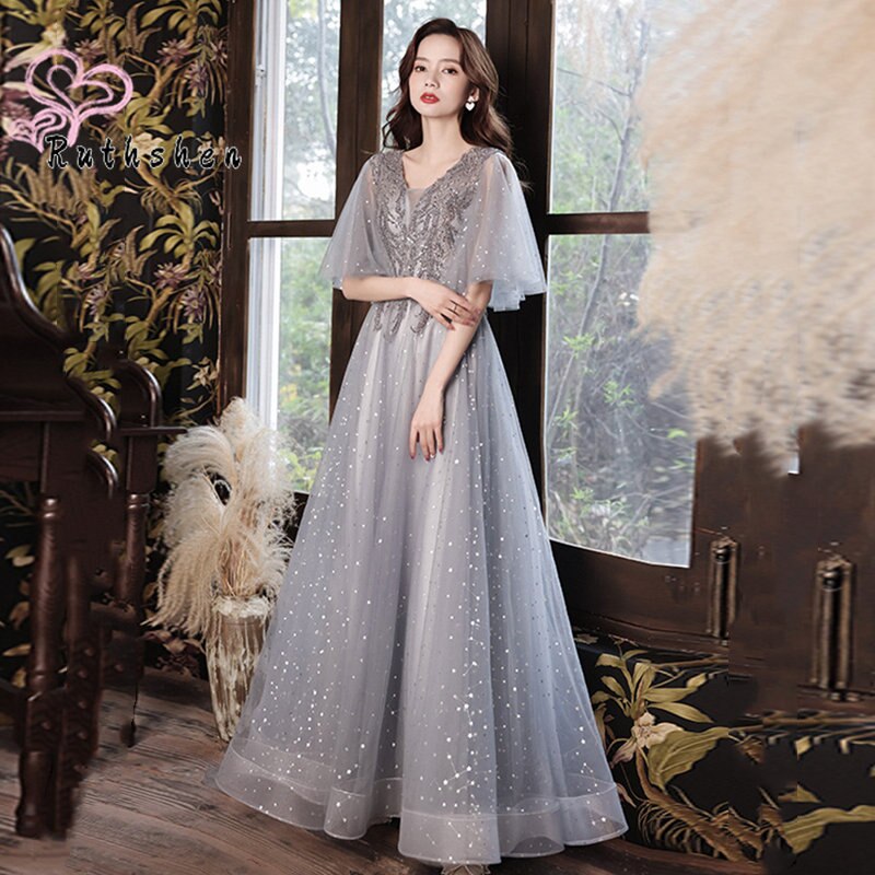 Homecoming Dresses: Women Elegant Evening Gown Flare Short Sleeves Luxury Prom