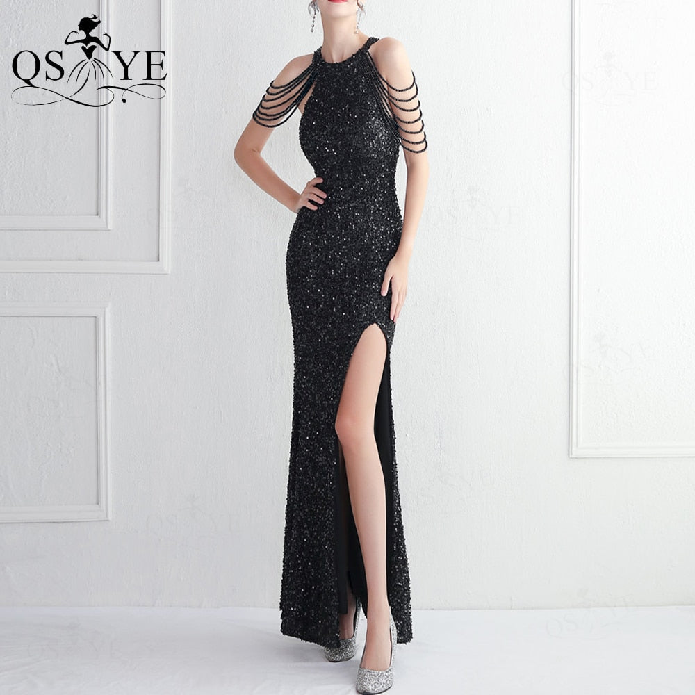 Homecoming Dresses: Prom Dresses Beaded Shoulder Straps Sequin Evening Gown