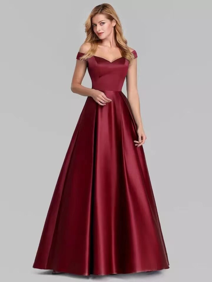 Homecoming Dresses: Off Shoulder Satin Prom Dresses Women Navy Blue Evening