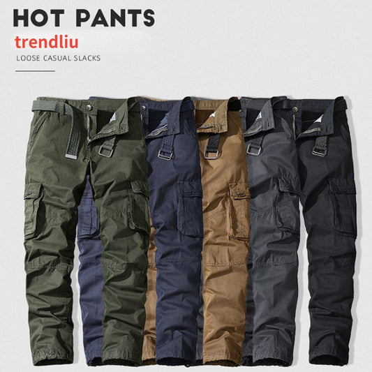 Men Military Trousers Casual Cotton Solid Color Cargo Pants Men Outdoor