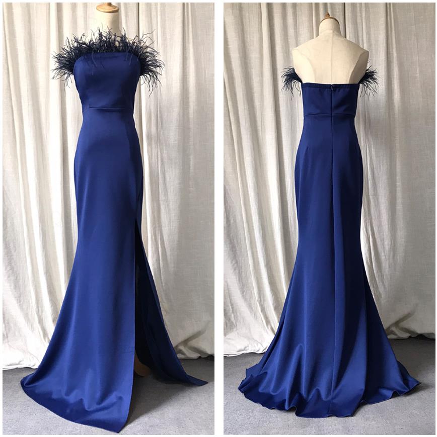 Homecoming Dresses: Prom Dresses Ostrich Feather Stretch Mermaid Evening Gown