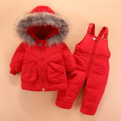 Children Snowsuit Winter Baby Down Jacket Jumpsuit Parka Real Fur