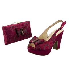 Rhinestone Chunky Heels with Matching Clutch Purse Ladies Shoes and Handbag