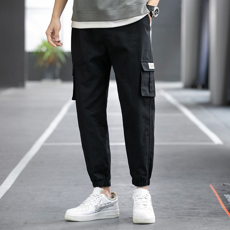 Four Seasons Men Cotton Cargo Pants Plus Size Sports Drawstring
