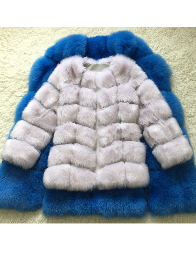 Luxury Splicing Long Fur Coat Women Thick Warm Winter