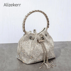 Diamonds Tassel Evening Clutch Bag Women Luxury Designer Chain Metal Ring