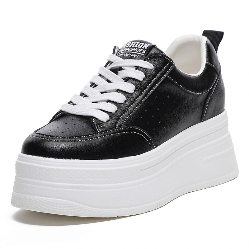 Fujin 8cm Genuine Leather Women Casual Shoes Chunky Sneakers Platform Wedge