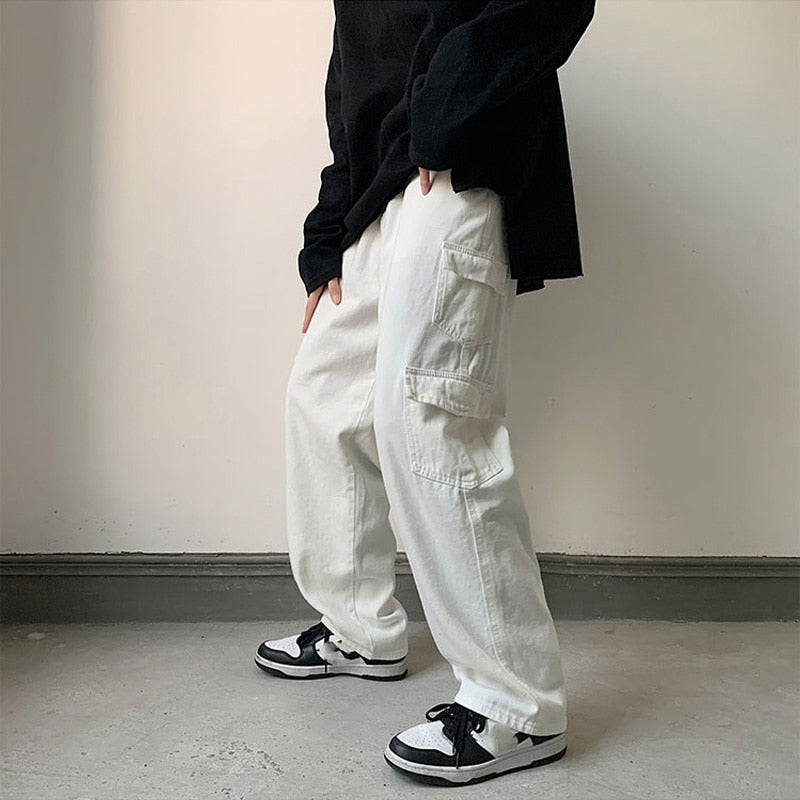 Baggy Men Jeans Straight Cargo Pants Spring Autumn Fashion Vintage Blue Denim