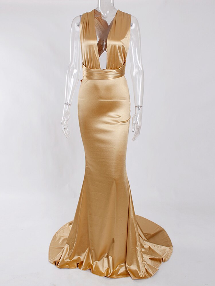 Evening wear Dresses: Wedding Party Straps Evening Maxi Mermaid Gown Prom Court