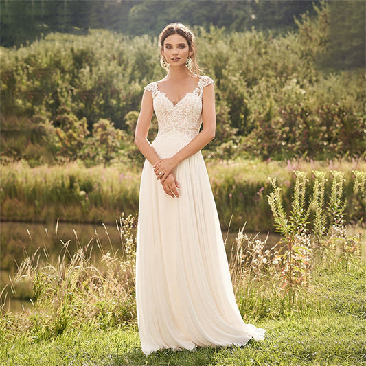 White Bridesmaid Dresses: Wedding Dress A Line Cap Sleeves Illusion Back For Women