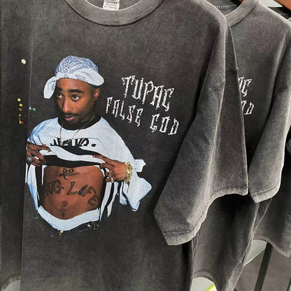 Men Hip Hop Rap 2pac Graphic Print T Shirt Summer Casual Short Sleeve T-Shirts