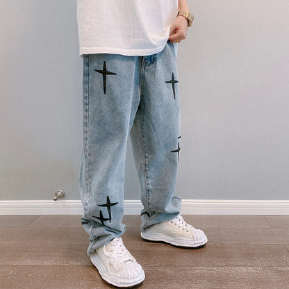 New Embroidered Jeans Men Straight Loose Wide-leg Pants Spring and Autumn