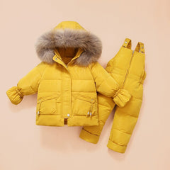 Children Snowsuit Winter Baby Down Jacket Jumpsuit Parka Real Fur