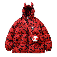 Hip Hop Parkas Men High Street Devil Horns Wing+Tail Hooded Padded Jackets