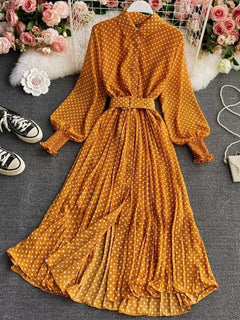 Spring And Summer French Vintage Maxi Dress Sundress Ladies Long Sleeve