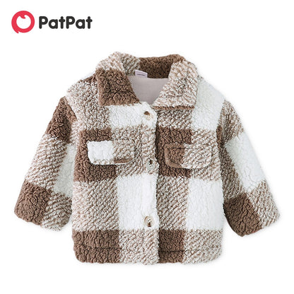 Toddler Girl Plaid Lapel Collar Button Design Coat Jacket for Girls Boy Baby