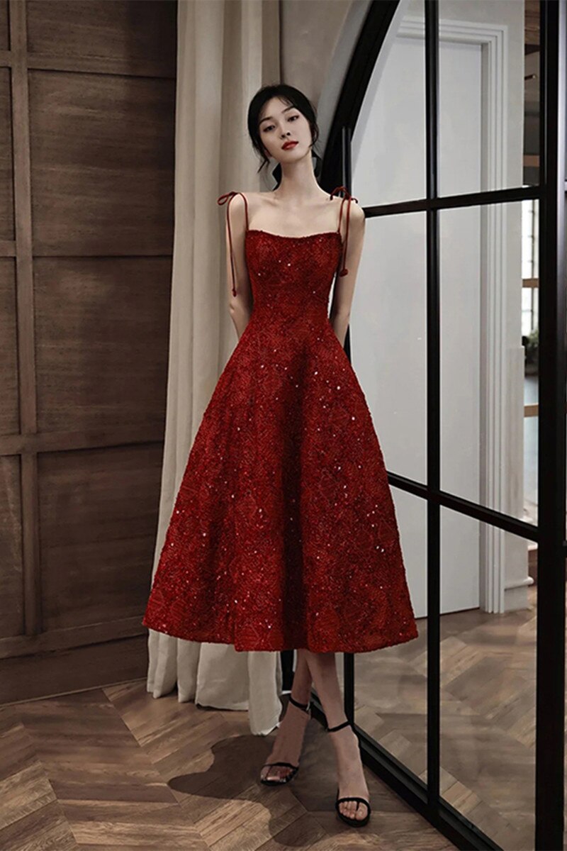 Homecoming Dresses:Strap Women Prom Dress Elegant Sequins A-Line Birthday