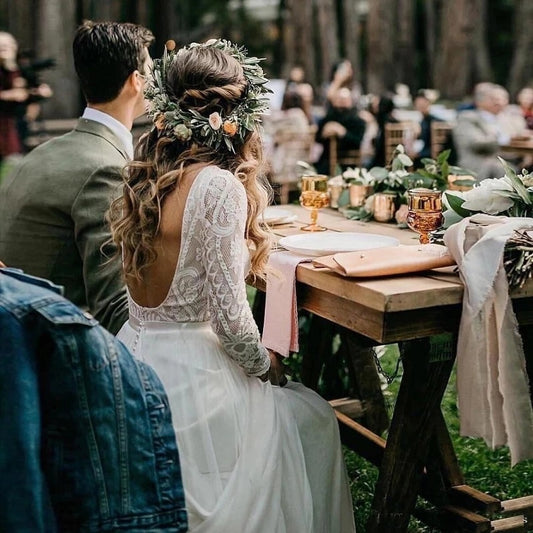 White Bridesmaid Dresses: Boho Wedding Dress for Women Bride Backless Long Sleeve