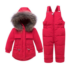 Children Snowsuit Winter Baby Down Jacket Jumpsuit Parka Real Fur