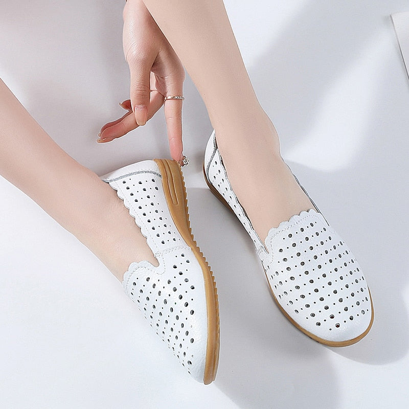 Summer Women Fashion Casual Shoes Leather Slip-on Flats Loafers Ladies