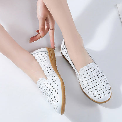 Summer Women Fashion Casual Shoes Leather Slip-on Flats Loafers Ladies