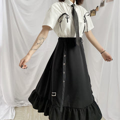 Spring/Autumn Women Skirts High Waist Student Korean Style Dark Vintage Ruffle