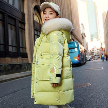 Winter Down cotton Jacket Girls Waterproof Hooded Coat Children Outerwear