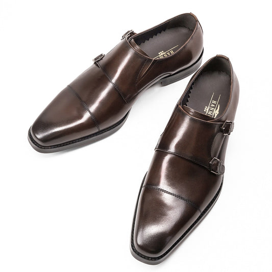 Dress Genuine Leather Shoes Party Buckle Strap Monk Shoes