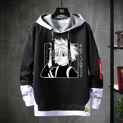 Japanese Fake Two Piece Patchwork Hoodies Anime Hunter X Hunter Hooded