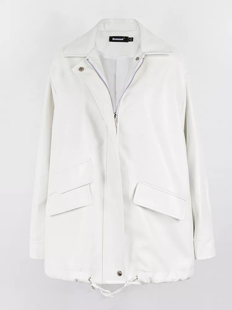 Spring Autumn Oversized Casual Waterproof Black Soft Pu Leather Jacket