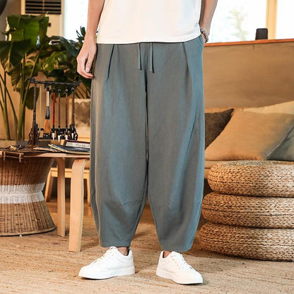 Japanese Loose Men Cotton Linen Pants Male Summer Breathable