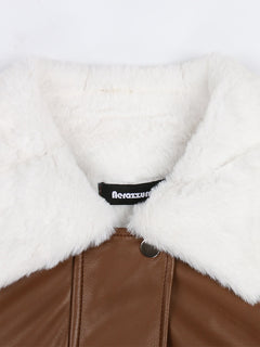 Winter Long Loose Casual Thick Warm Brown Black Pu Leather