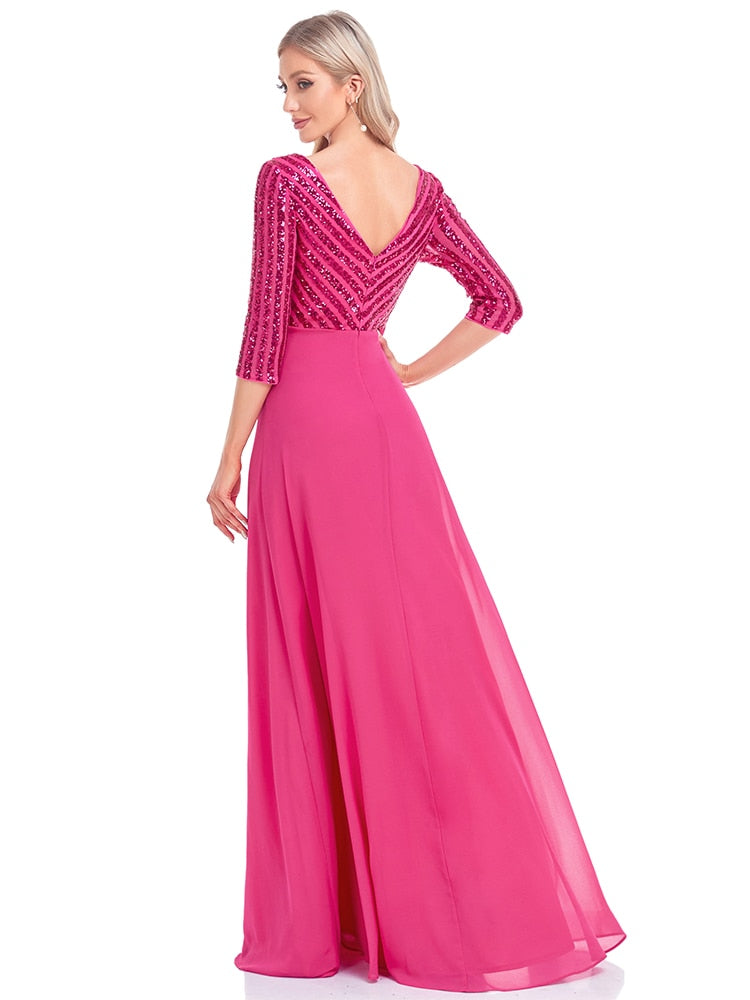 Evening wear Dresses: V Neck Pink Evening Dress Wedding Party
