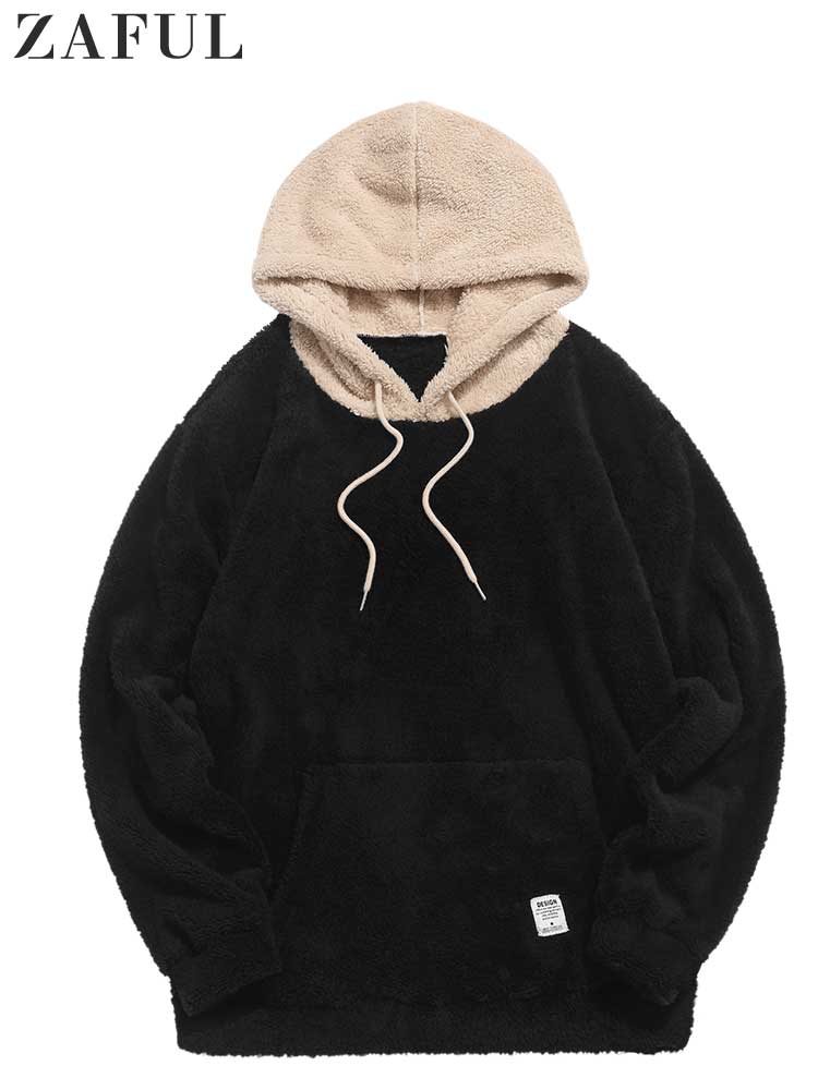 Solid Hoodie for Men Fluffy Sweatshirts Fall Winter Streetwear Pullover