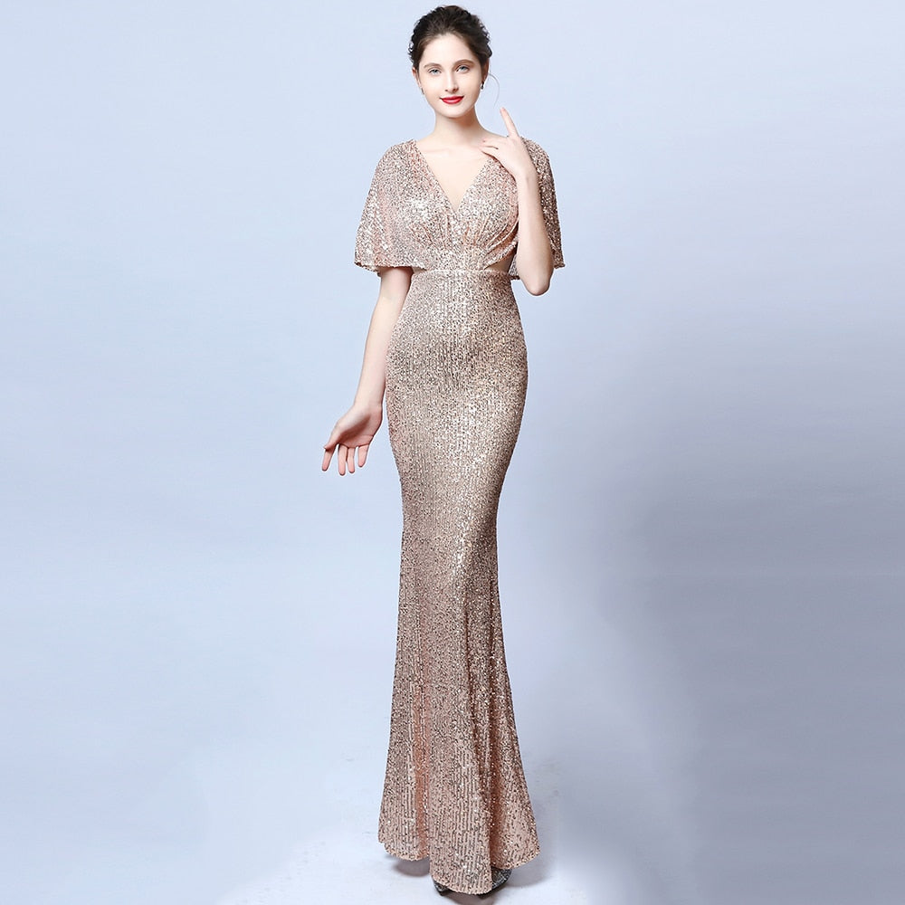 Evening wear Dresses: O-neck Evening Dress V-Back Formal Dress for Women