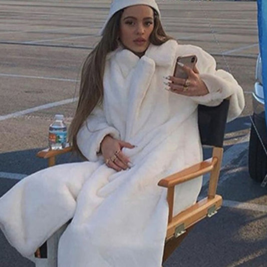 Female Winter Plush Thick Warm Loose Women Faux Rabbit Fur Coat