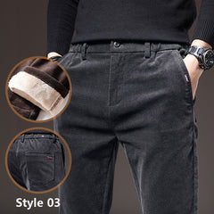 Winter Fleece Warm Corduroy Pants Men Stretch Thick Elastic Waist Fluff Pant