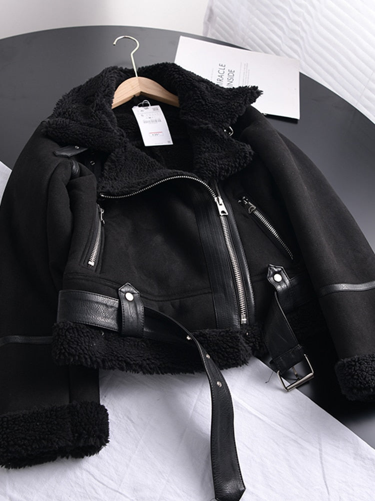 Winter Women Thick Warm Jacket Short Motorcycle Coats