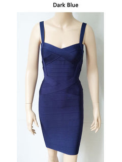 Women Sexy Spaghetti Strap Rayon HL Elastic Celebrity Bandage Dress