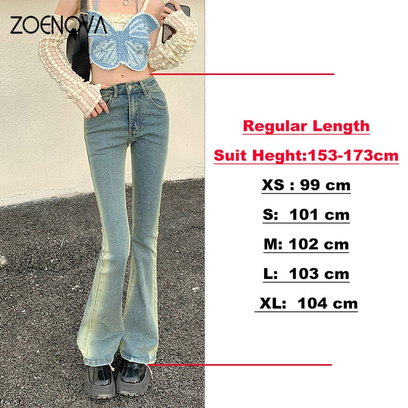 Elegant Flared Jeans Woman Low Waist Stretch Cotton Denim Pants