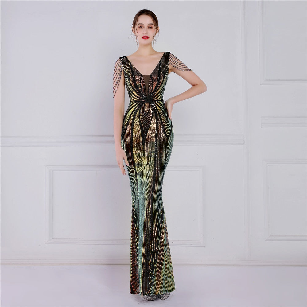 Evening wear Dresses: Long Evening Dress Luxury Beading Formal Dress Women