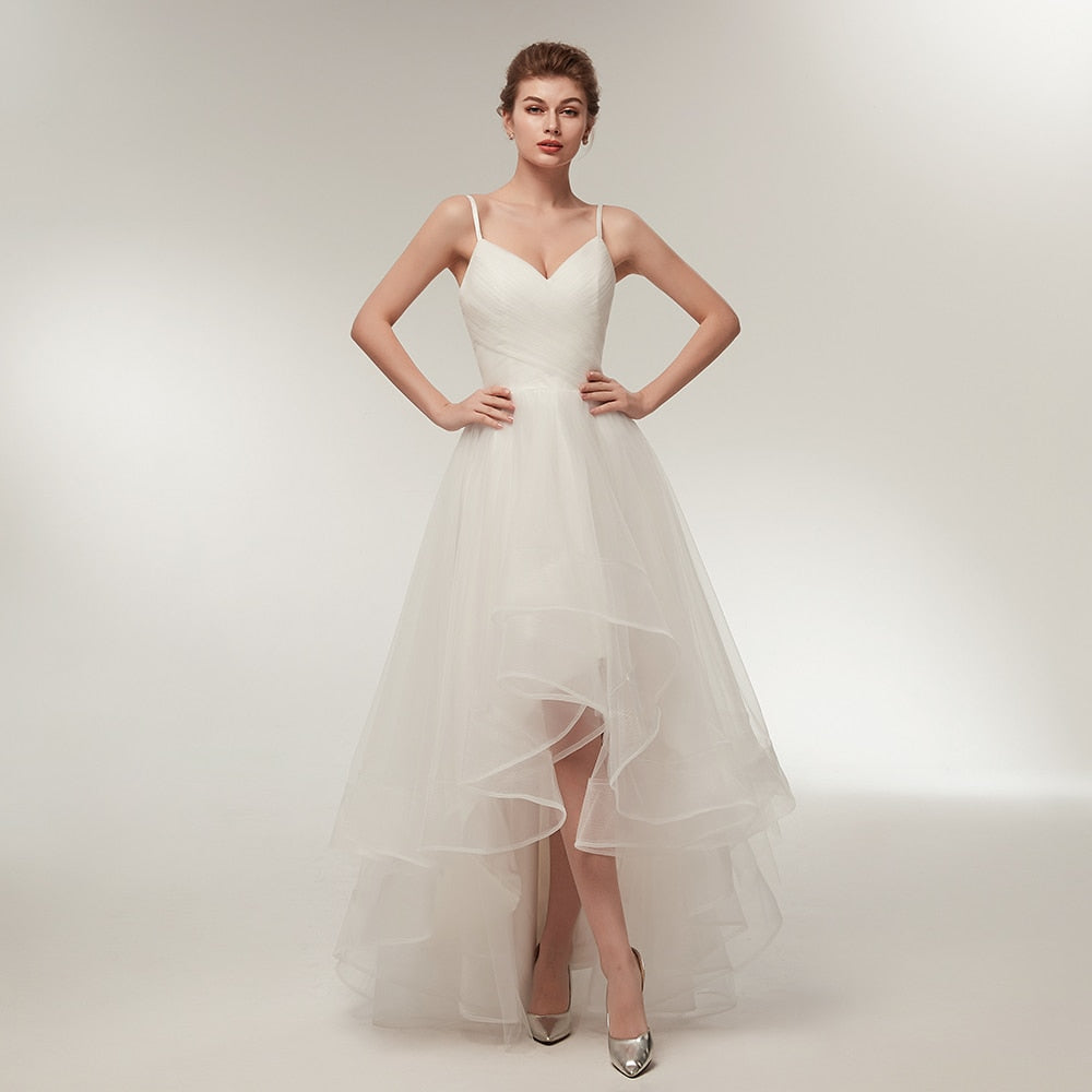 White Bridesmaid Dresses: Wedding Dresses Spaghetti Straps V-Neck Ruffles Tulle