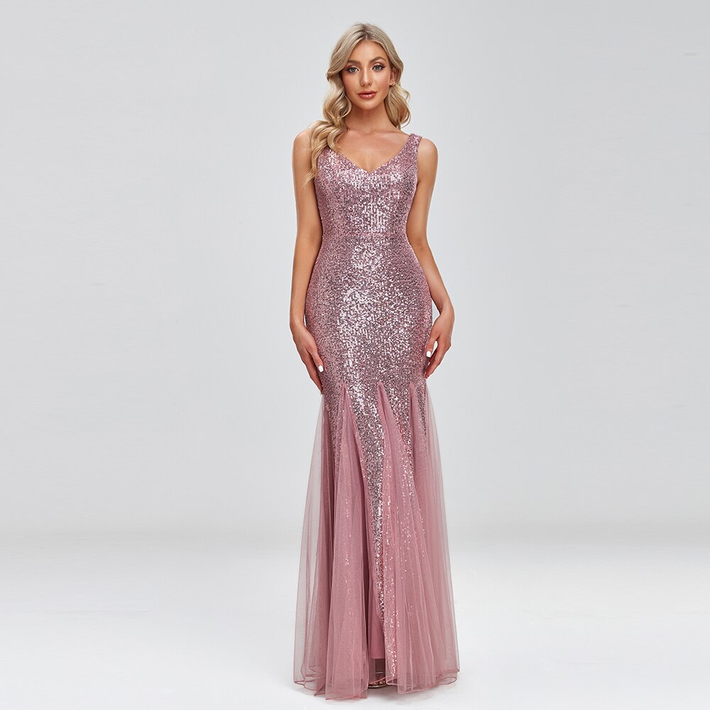 Evening wear Dresses: Women Elegant Double V-neck Cocktail  Dress Mermaid