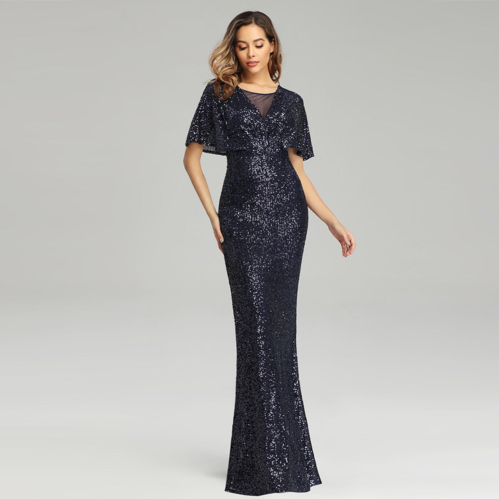 Evening wear Dresses: O-neck Evening Dress V-Back Formal Dress for Women