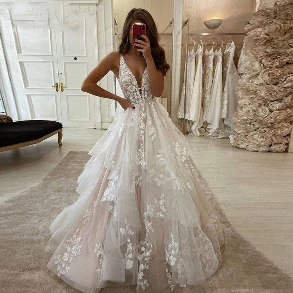 Boho Wedding Dress Puffy Tulle Princess Bridal Dresses Plus Size