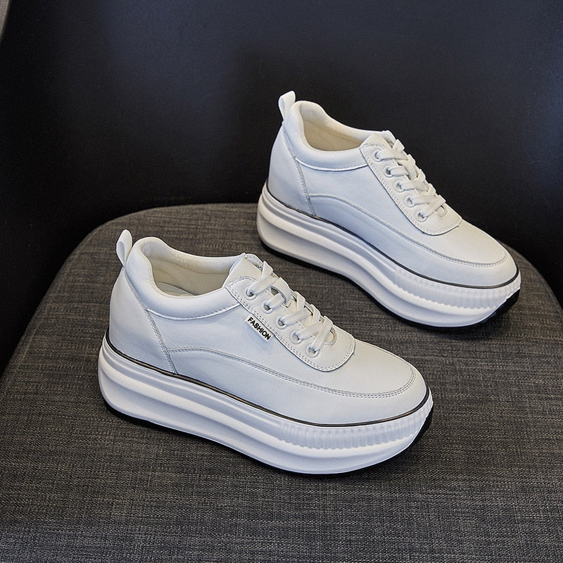 Fujin Dad Shoes Chunky Sneakers Wedge Heel Platform White Air Mesh Hollow Shoes