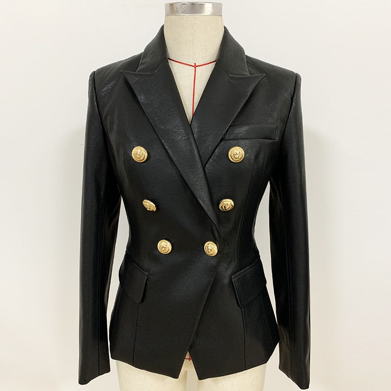 Winter Designer Blazer Jacket Women Lion Metal Buttons Double Breasted