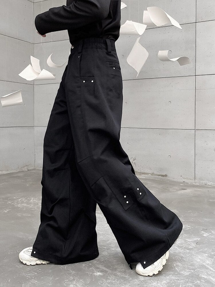 Men Pants Darkwear Pleats Loose Wide Leg Trousers Trend