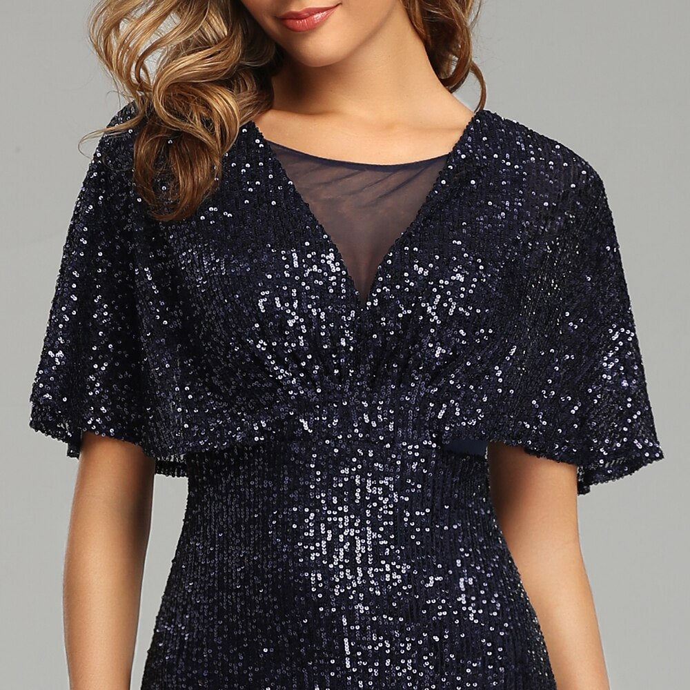 Evening wear Dresses: O-neck Evening Dress V-Back Formal Dress for Women